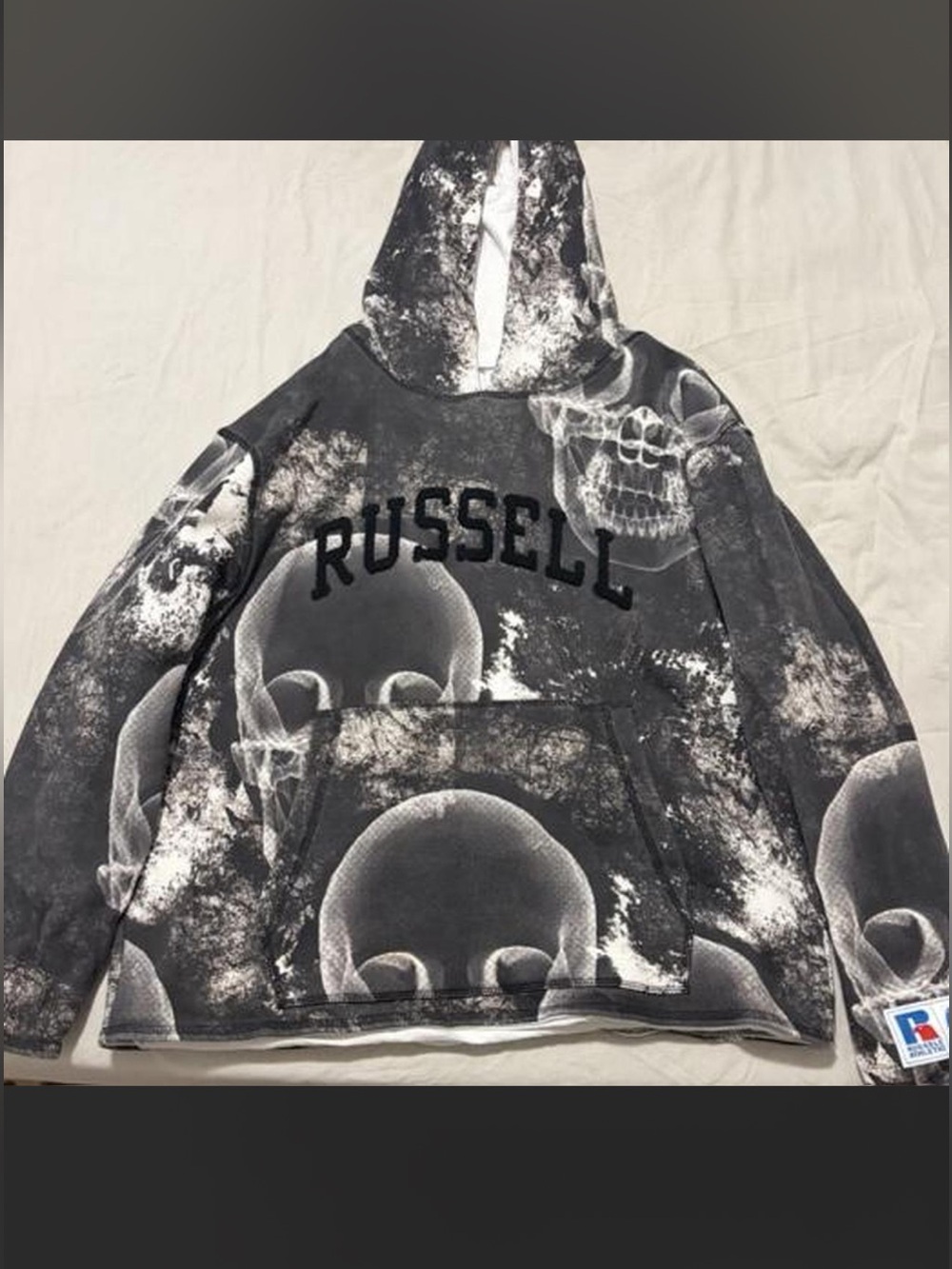 Asap Rocky Russell Athletic Boxy Crop Skull Print Hoodie
